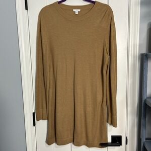 J. Jill Summer Sweater Top Cotton Blend Crew Neck Tunic M Soft Camel Long Sleeve